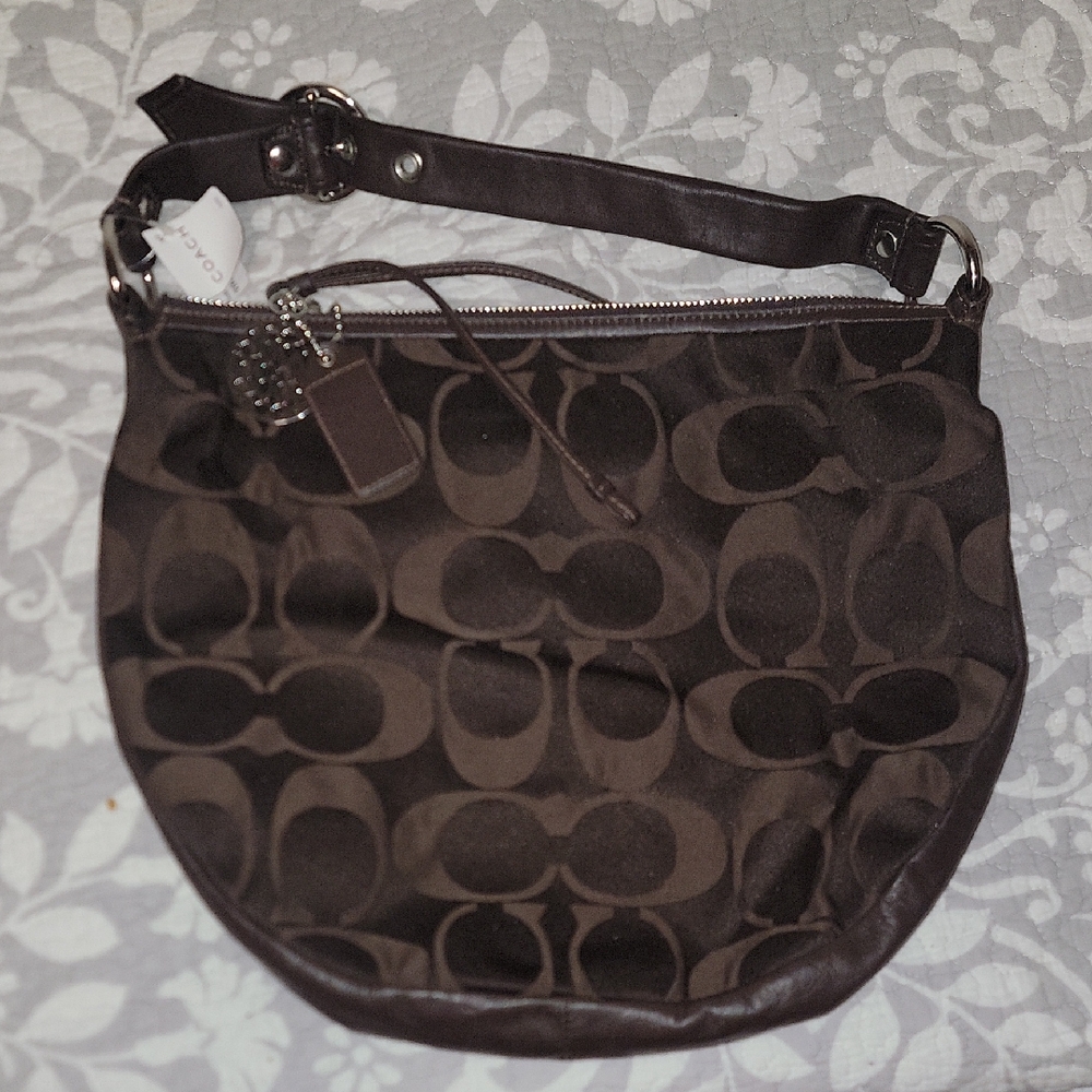 Coach Dark Brown Patterned Shoulder Bag